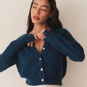 NWT Doen Petra Alpaca Merino Wool Button Knit Cardigan Sweater Blue Sapphire